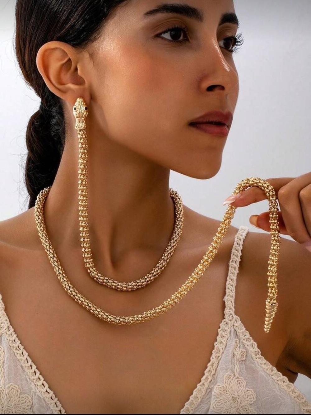 Anthropologie Gold Braided Snake Necklace and Drop Earring Set